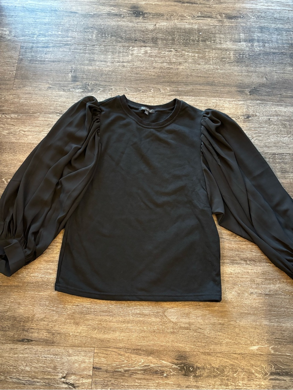 For Cynthia Black Puff-Sleeve Sweatshirt with blouson sleeves